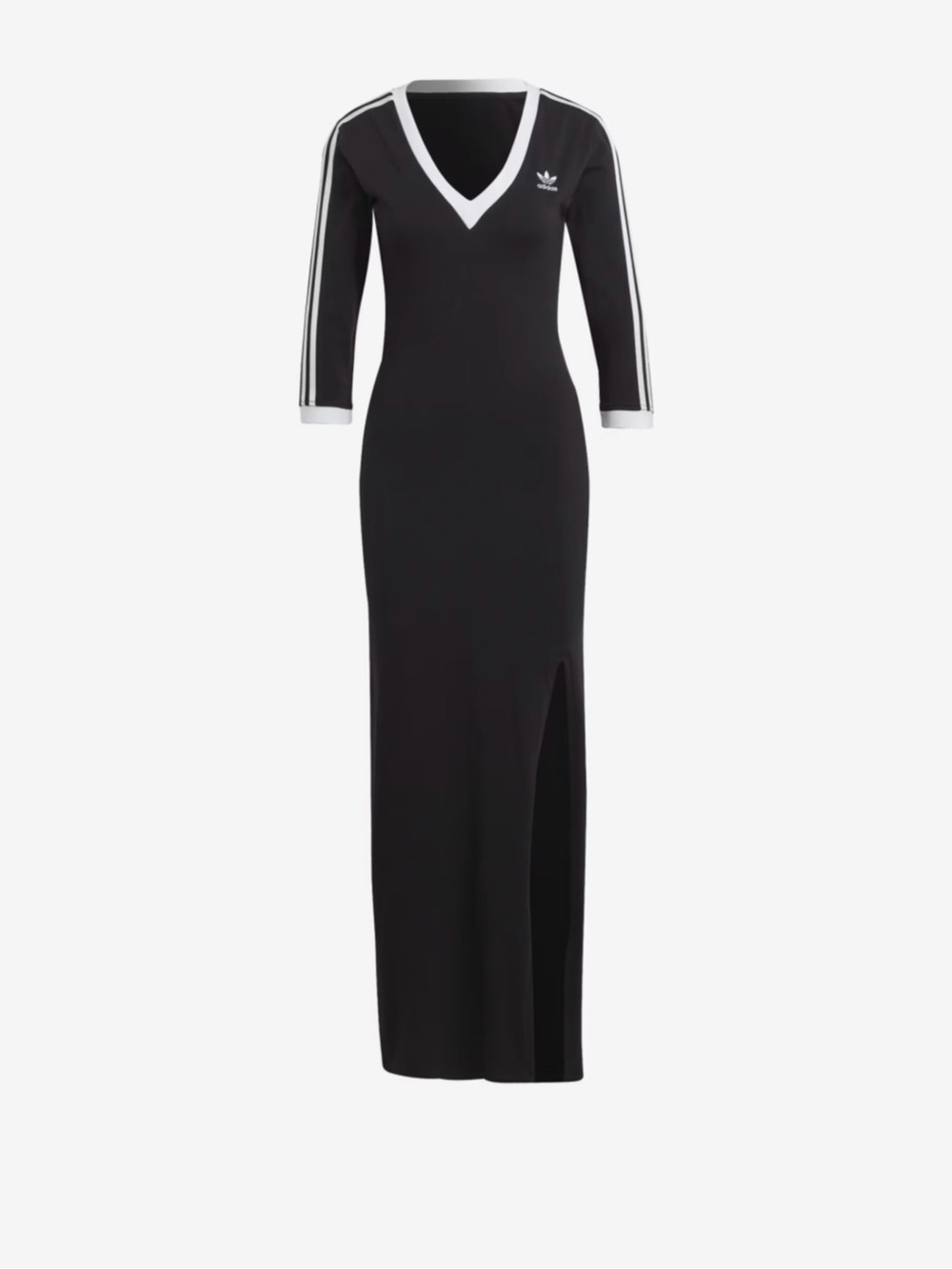 adidas Black Maxi Dress with White Trim and Side Slit